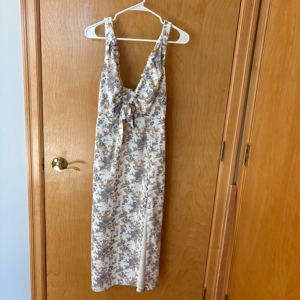 Abercrombie & Fitch Midi Dress Womens S White Floral Tie Front Ruffle Slit